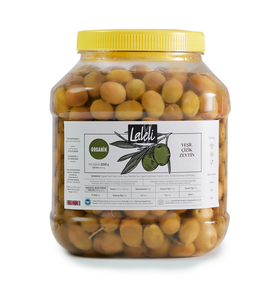 Organik Yeşil Çizik Zeytin 2,2kg. Pet Ambalaj  resmi
