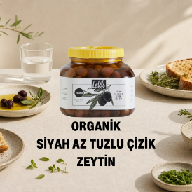 Organik Siyah Az Tuzlu Çizik Zeytin 1,2 kg  Zeytinyağı içerisinde resmi